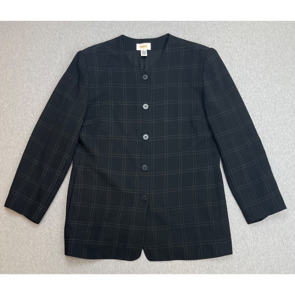 Talbots Jacket Womens 12 Windowpane Wool Blend 5-Buttons Long Sleeve Made USA